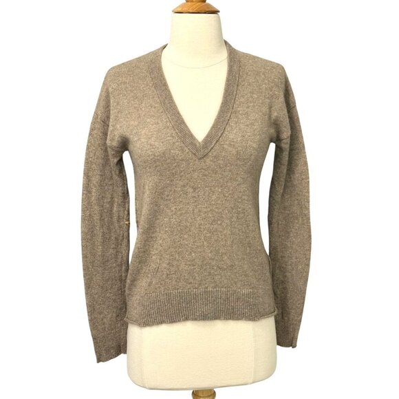 Zadig Voltaire Vivi Elbow Star Patch Cashmere Sweater Brown Gold V-Neck Size XS - Picture 1 of 9